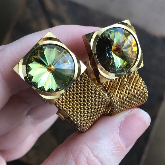 Mens Gold GQ Cufflinks 1960s RARE Austrian Crystal - Picture 7 of 7